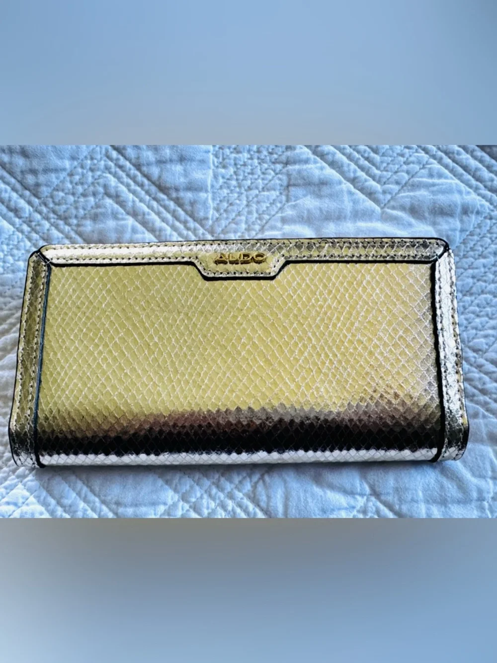 ALDO Metallic Gold Snake-Embossed Wallet Clutch New Without Tags